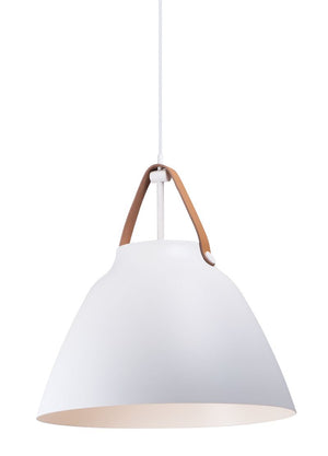 Nordic 19' Single Light Pendant in Tan Leather and White