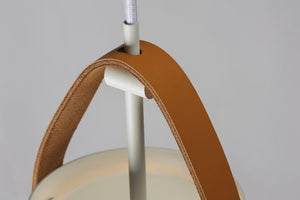 Nordic 19' Single Light Pendant in Tan Leather and White