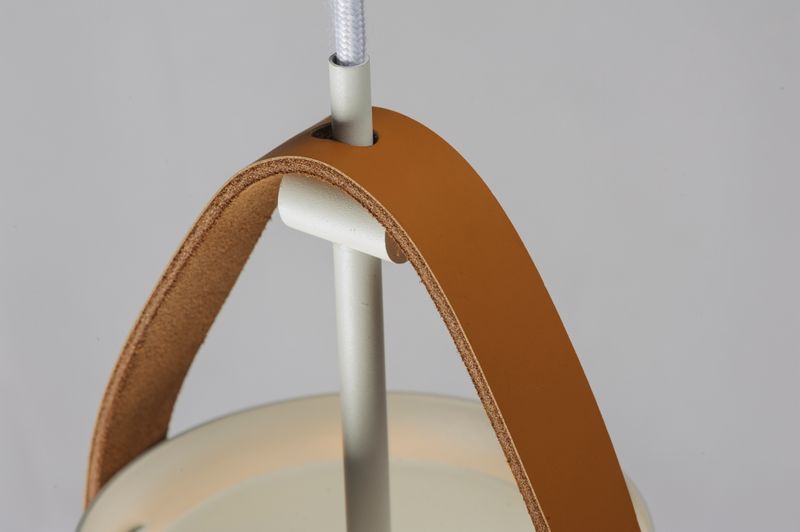 Nordic 19' Single Light Pendant in Tan Leather and White