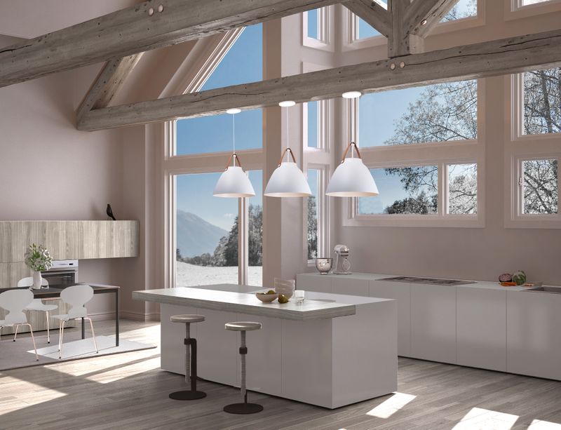 Nordic 19' Single Light Pendant in Tan Leather and White