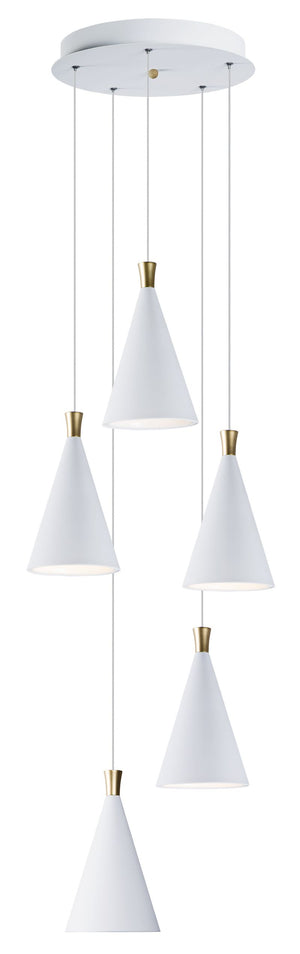 Norsk 15.25' 5 Light Multi-Light Pendant in White and Metallic Gold
