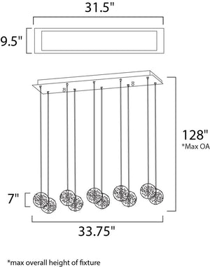Orb 11' 10 Light Linear Pendant in Polished Chrome