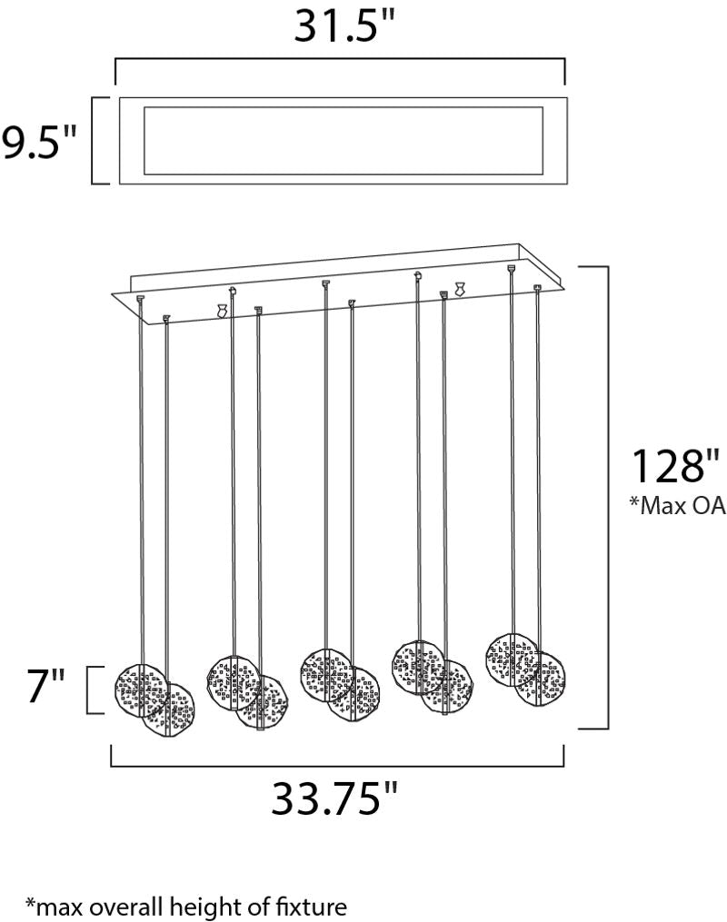 Orb 11' 10 Light Linear Pendant in Polished Chrome