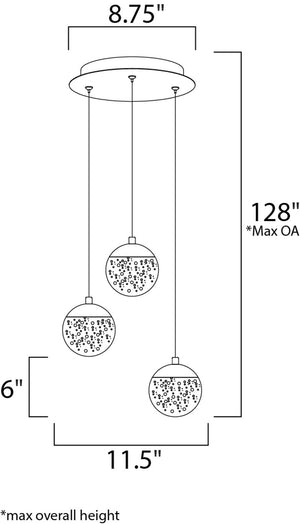 Orb II 11.5' 3 Light Multi-Light Pendant in Polished Chrome