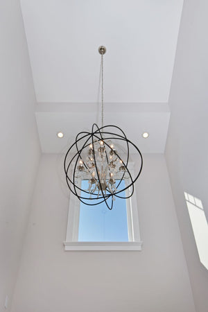 Orbit 30' 9 Light Single-Tier Chandelier in Anthracite and Polished Nickel