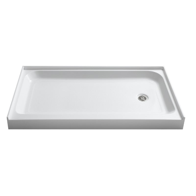 Tier 60' x 36' x 5.5' Left Drain Acrylic Shower Base in Glossy White