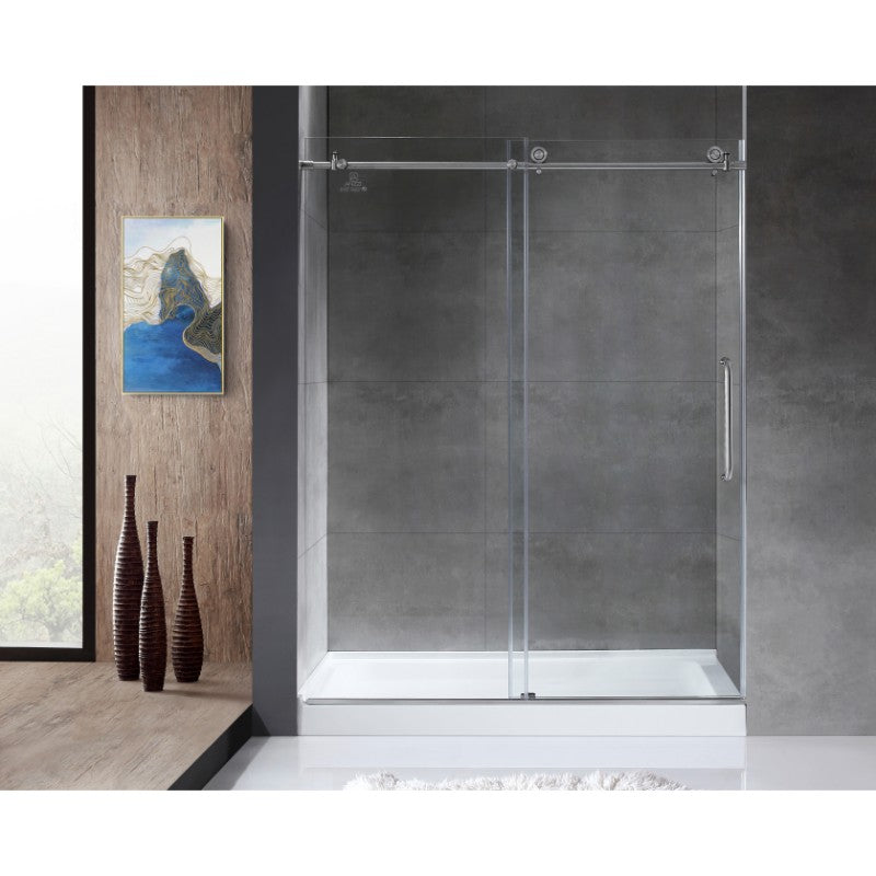 Madam 48' Tempered Glass Frameless Sliding Shower Door in Brushed Nickel