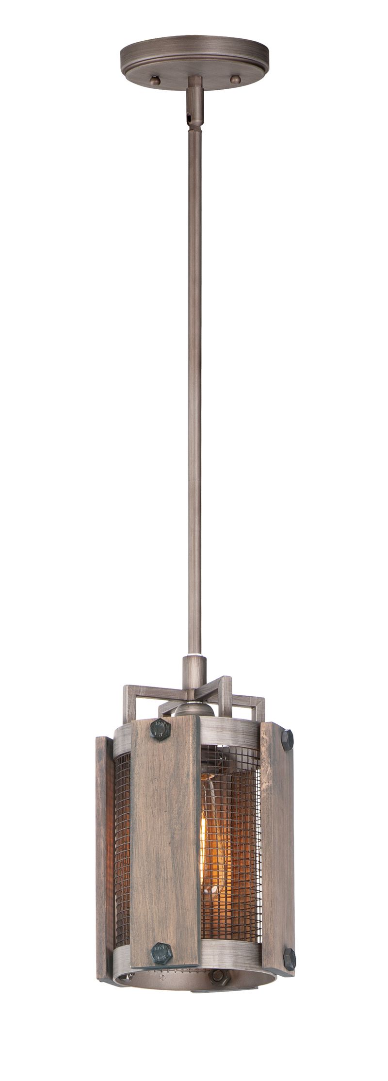 Outland 7' Single Light Mini-Pendant in Barn Wood and Weathered Zinc
