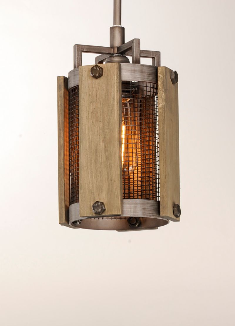 Outland 7' Single Light Mini-Pendant in Barn Wood and Weathered Zinc