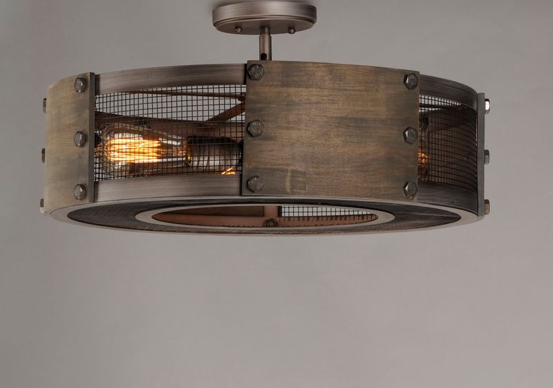Outland 22' 4 Light Semi-Flush Mount Pendant in Barn Wood and Weathered Zinc