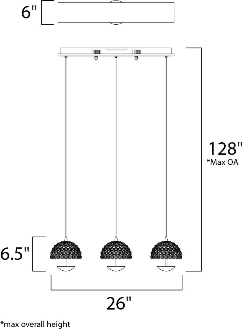 Parasol 26' 3 Light Multi-Light Pendant in Polished Chrome