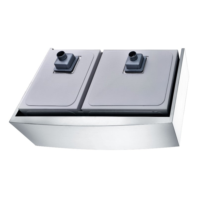 Elysian 32.88' Double Basin Farmhouse Apron Kitchen Sink with Square Drain in Brushed Satin