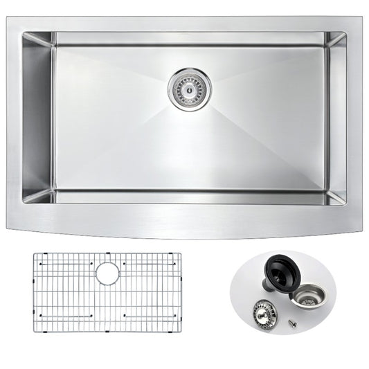 Elysian 35.88" Single Basin Farmhouse Apron Kitchen Sink in Brushed Satin