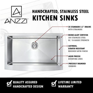 Elysian 35.88' Single Basin Farmhouse Apron Kitchen Sink with Opus Single-Handle Faucet in Brushed Nickel