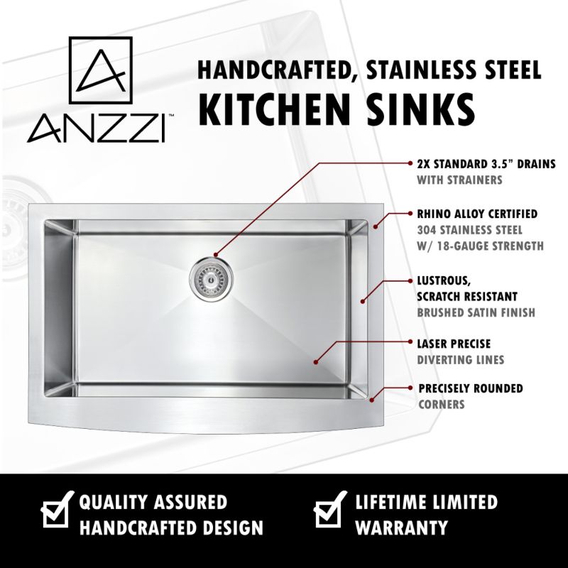 Elysian 35.88' Single Basin Farmhouse Apron Kitchen Sink with Opus Single-Handle Faucet in Brushed Nickel