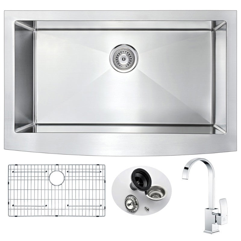 Elysian 35.88' Single Basin Farmhouse Apron Kitchen Sink with Opus Single-Handle Faucet in Polished Chrome