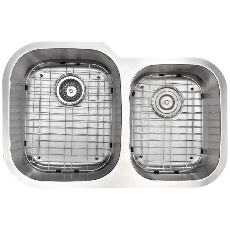 Moore 32' Double Basin Undermount Kitchen Sink with Accent Pull-Down Faucet in Brushed Nickel