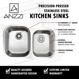 Moore 32' Double Basin Undermount Kitchen Sink with Singer Pull-Down Faucet in Brushed Nickel