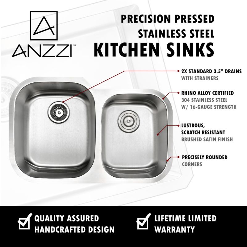 Moore 32' Double Basin Undermount Kitchen Sink with Singer Pull-Down Faucet in Brushed Nickel