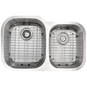 Moore 32' Double Basin Undermount Kitchen Sink with Singer Pull-Down Faucet in Brushed Nickel