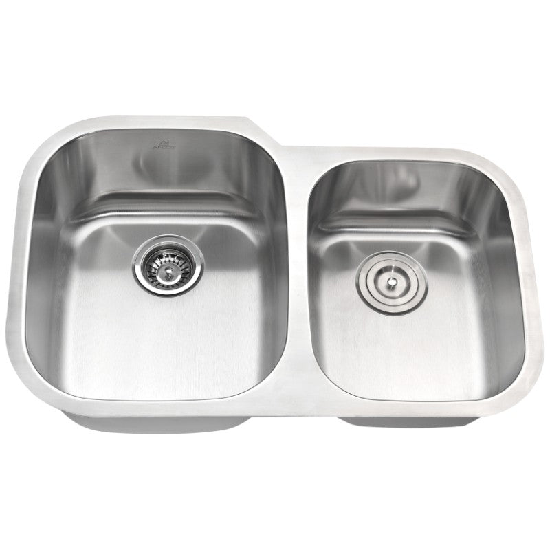 Moore 32' Double Basin Undermount Kitchen Sink with Singer Pull-Down Faucet in Brushed Nickel