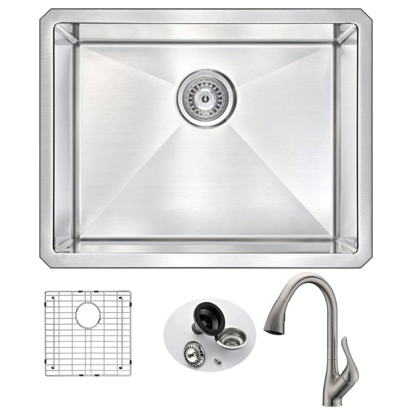 Vanguard 23' Single Basin Undermount Kitchen Sink with Accent Pull-Down Faucet in Brushed Nickel