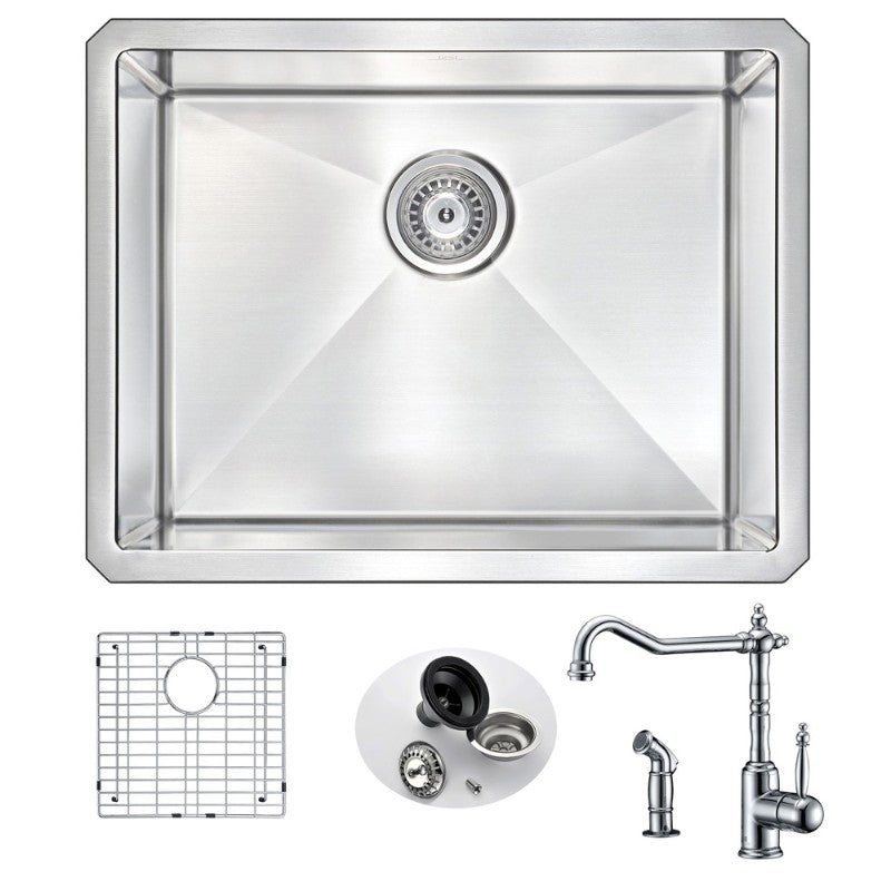 Vanguard 23' Single Basin Undermount Kitchen Sink with Locke Single-Handle Faucet in Polished Chrome