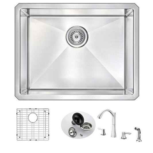 Vanguard 23" Single Basin Undermount Kitchen Sink with Soave Two-Handle Widespread Faucet in Polished Chrome