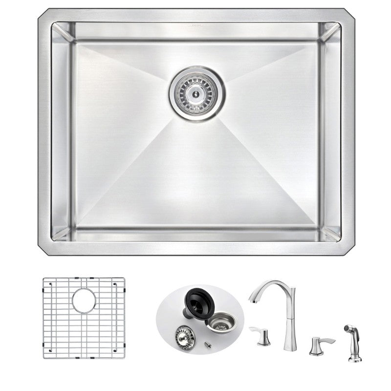 Vanguard 23' Single Basin Undermount Kitchen Sink with Soave Two-Handle Widespread Faucet in Polished Chrome