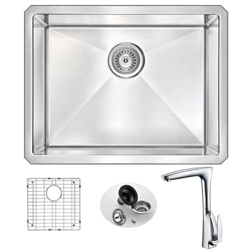 Vanguard 23' Single Basin Undermount Kitchen Sink with Timbre Single-Handle Faucet in Polished Chrome
