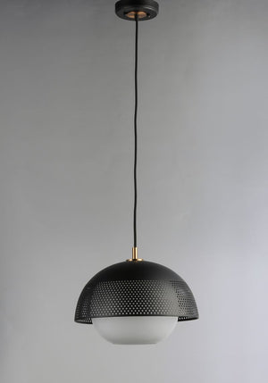 Perf 14.25' Single Light Pendant in Black and Satin Brass