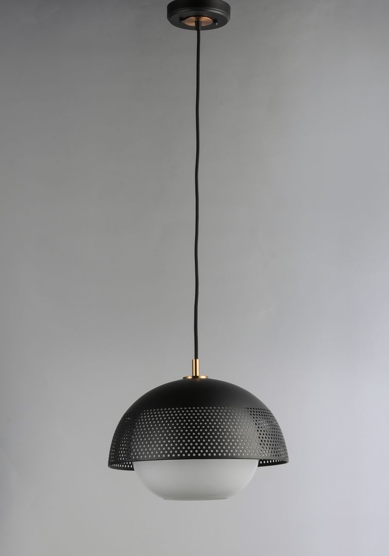 Perf 14.25' Single Light Pendant in Black and Satin Brass