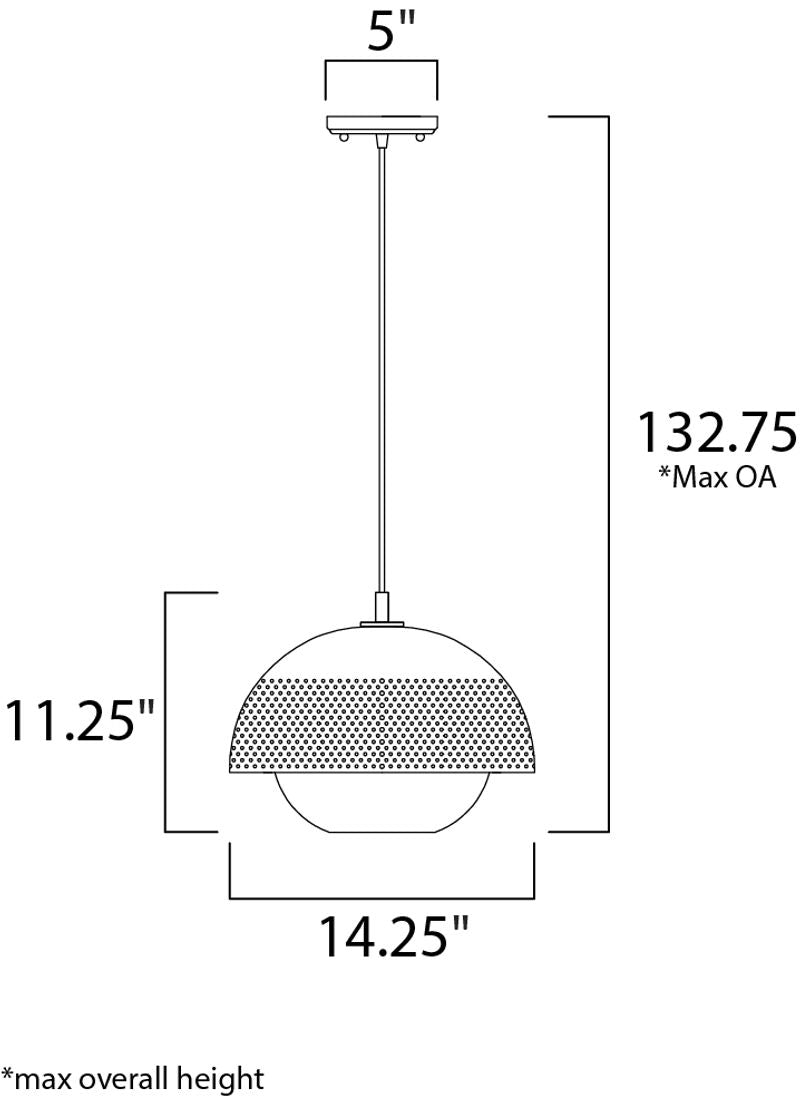 Perf 14.25' Single Light Pendant in Black and Satin Brass