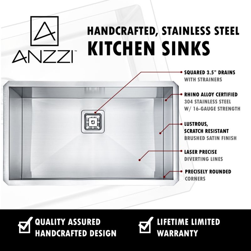 Vanguard 30' Single Basin Undermount Kitchen Sink with Singer Pull-Down Faucet in Brushed Nickel