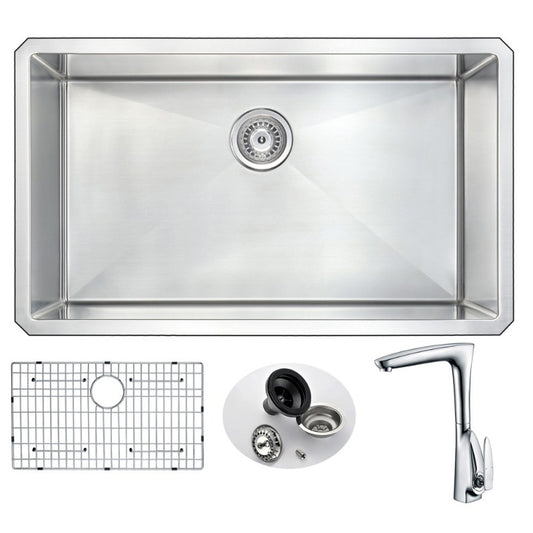 Vanguard 32.75" Single Basin Undermount Kitchen Sink with Timbre Single-Handle Faucet in Polished Chrome