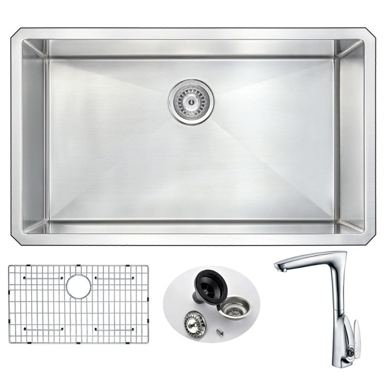 Vanguard 32.75' Single Basin Undermount Kitchen Sink with Timbre Single-Handle Faucet in Polished Chrome