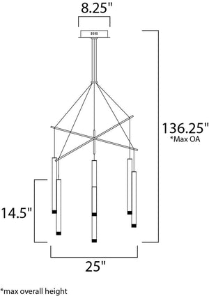 Picolo 25' 6 Light Multi-Light Pendant in Polished Chrome