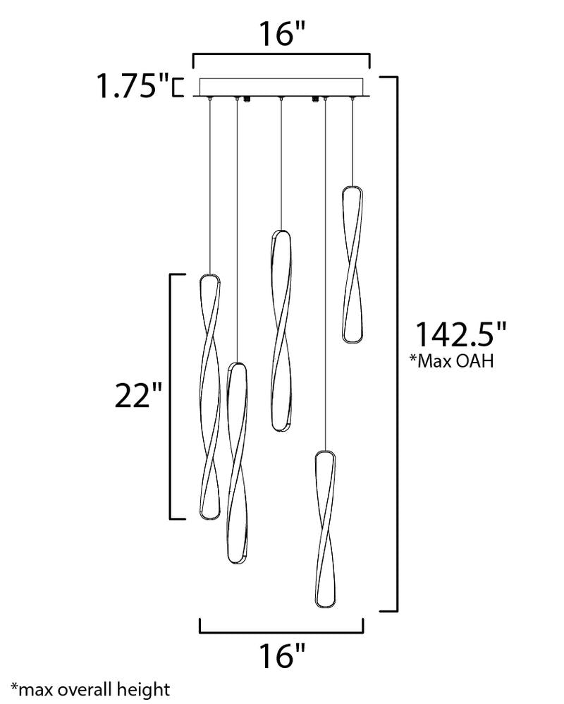 Pirouette 16' 5 Light Multi-Light Pendant in Black