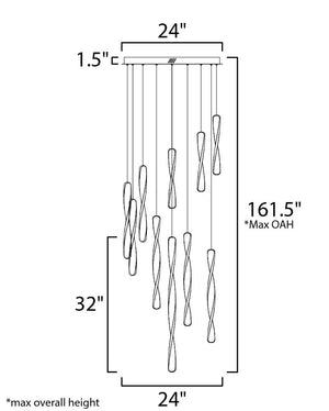 Pirouette 24' 10 Light Multi-Light Pendant in Black