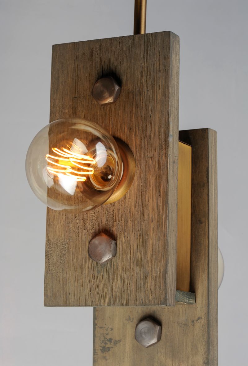 Plank 4.75' Wide 2 Light Mini-Pendant using E26 Medium Incandescent Bulbs in Weathered Wood / Antique Brass