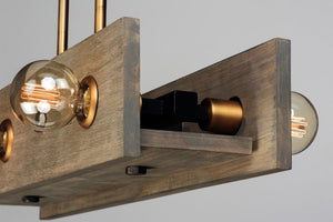 Plank 9' Wide 6 Light Linear Pendant using E26 Medium Incandescent Bulbs in Weathered Wood / Antique Brass