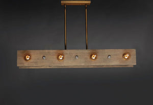 Plank 9' 8 Light Linear Pendant in Weathered Wood and Antique Brass