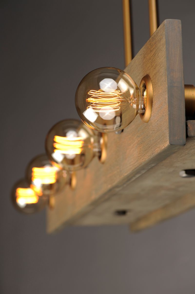 Plank 9' 8 Light Linear Pendant in Weathered Wood and Antique Brass