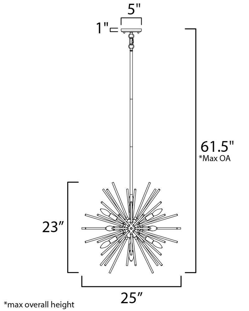 Polaris 25' 12 Light Chandelier in Polished Chrome