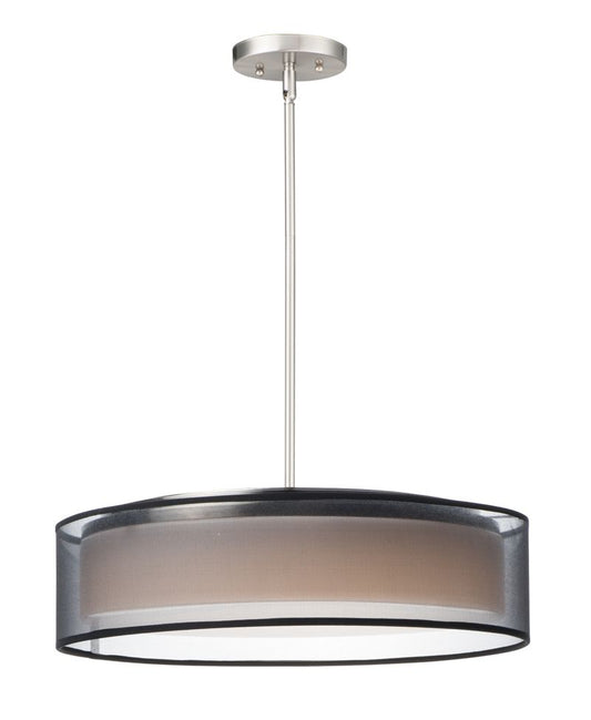 Prime 20" 5 Light Single Pendant in Satin Nickel with Black Organza Shade