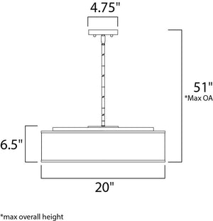 Prime 20' 5 Light Single Pendant in Satin Nickel with White Organza