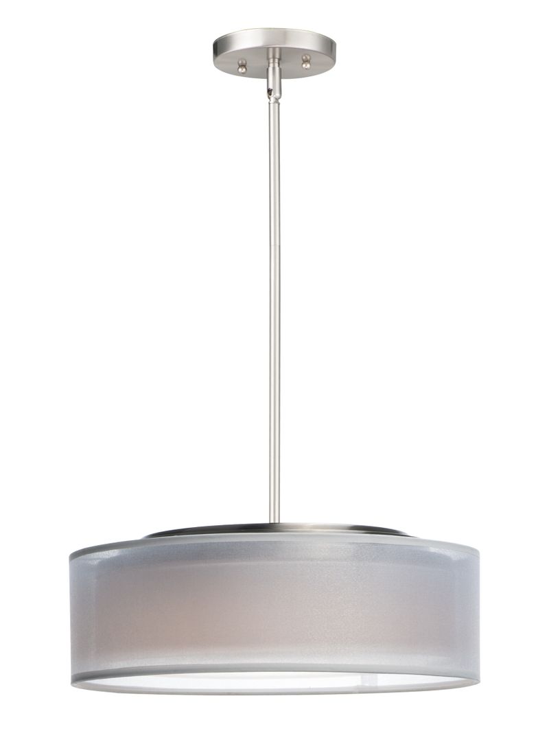 Prime 16' 3 Light Single Pendant in Satin Nickel with White Organza