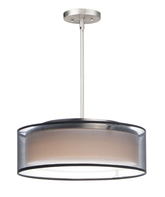 Prime 16" 3 Light Single Pendant in Satin Nickel with Black Organza Shade