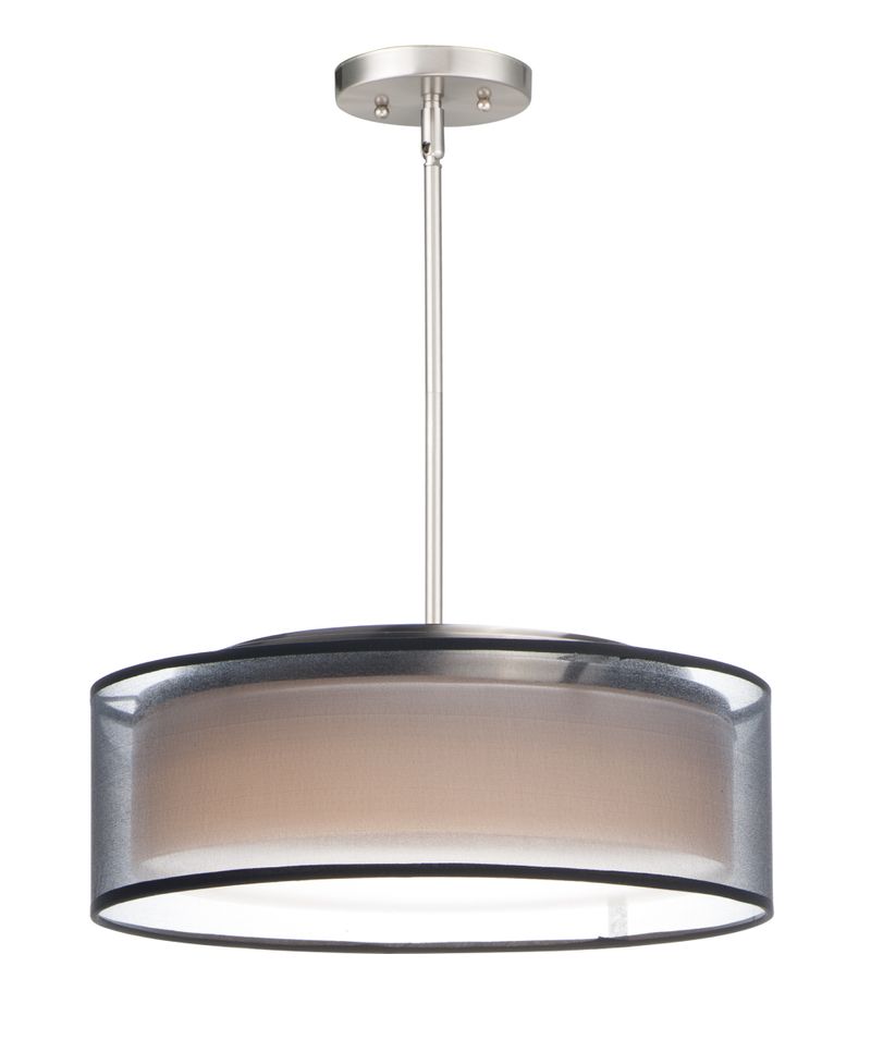Prime 16' 3 Light Single Pendant in Satin Nickel with Black Organza Shade