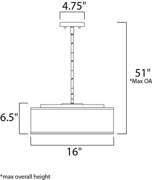 Prime 16' 3 Light Single Pendant in Satin Nickel with White Linen Shade